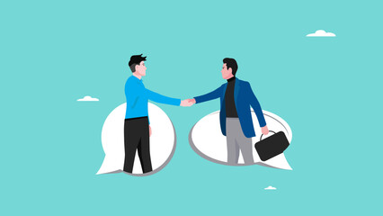 Conversation or business discussion to make agreement, dialogue or communication in business, chat between colleagues or business partners, businessman coworkers having a conversation on speech bubble