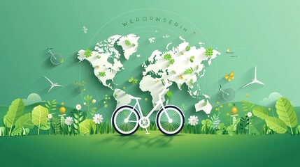 Illustration of World Bike Day Green Travel and Environmental Protection Festival,AI generated.