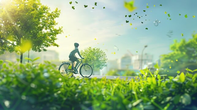 Illustration of World Bike Day Green Travel and Environmental Protection Festival,AI generated.