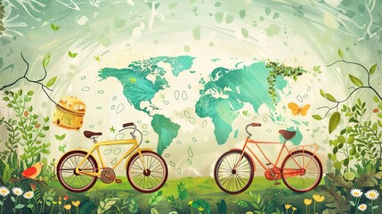 Illustration of World Bike Day Green Travel and Environmental Protection Festival,AI generated.