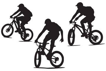 Fototapeta premium jumping bicyclist silhouettes in black on white background