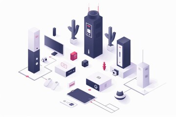 Obraz premium Advanced video technology secures smart buildings with surveillance cameras for sports broadcasting and educational video recording.