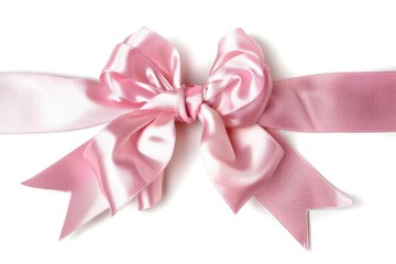 Bow White Background. Festive Pink Ribbon for Ornate Art and Shopping Designs