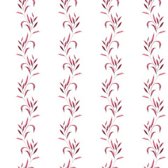 Monochrome burgundy twigs with leaves. Seamless pattern on a white background. Hand drawn watercolor illustration. For design, fabrics, textiles, wallpaper, prints, wrapping paper