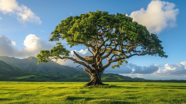 Endemic Koa Trees on Lush Green Farmland in Kauai, Hawaii: A Common and Popular Tree with Medicinal