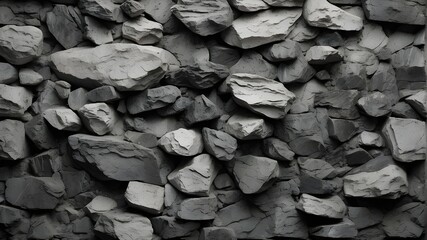 Texture of black and white stone. surface of rocks. up close. like a worn-out, uneven concrete wall. Grunge background in dark gray with design space. model. backdrop. large banner. sweeping