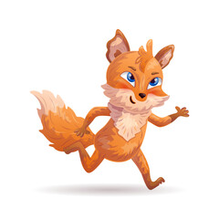 Fox character is running. Anthropomorphic character. Vector illustration.