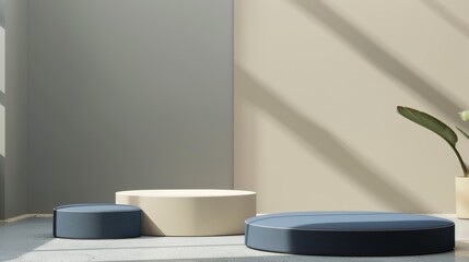 Modern Navy Blue and White Background for Luxury Organic Cosmetic, Skin Care, Beauty Treatment Product Display 3D