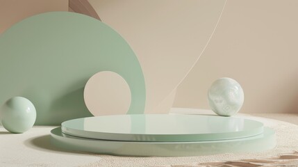 Contemporary Green and White Background for Luxury Organic Cosmetic, Skin Care, Beauty Treatment Product Display 3D