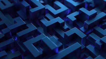 Computer-generated image of a 3D maze in blue with neon accents, suggesting high-tech concepts
