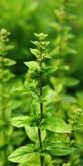 Closeup of Ocimum americanum (Kattu Thulasi) on a Beautiful Natural Green Background