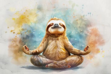 A peaceful sloth sitting in a meditative lotus position. Suitable for yoga or relaxation concepts