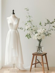 White dress mockup, lovely dress on mannequin, 3d render