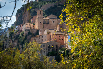 View of the beautiful village of Miravet with the castle in a sunny day, Tarragona, Catalonia, Spain