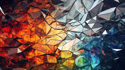 A fractured mirror reflecting a kaleidoscope of fragmented colors and distorted shapes.