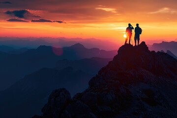 Silhouette Mountains. Photographer Capturing Sunset in Majestic Mountain Landscape