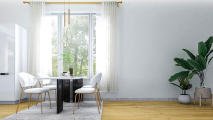 White modern contemporary stylish kitchen room interior, 3D Rendering