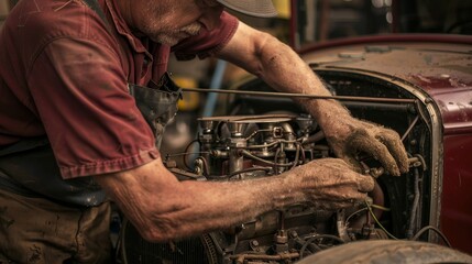 Auto mechanic working on a car in a garage. Selective focus
