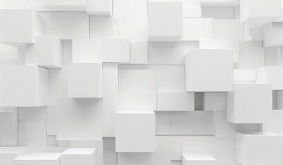 Abstract background with white geometric shapes and cubes