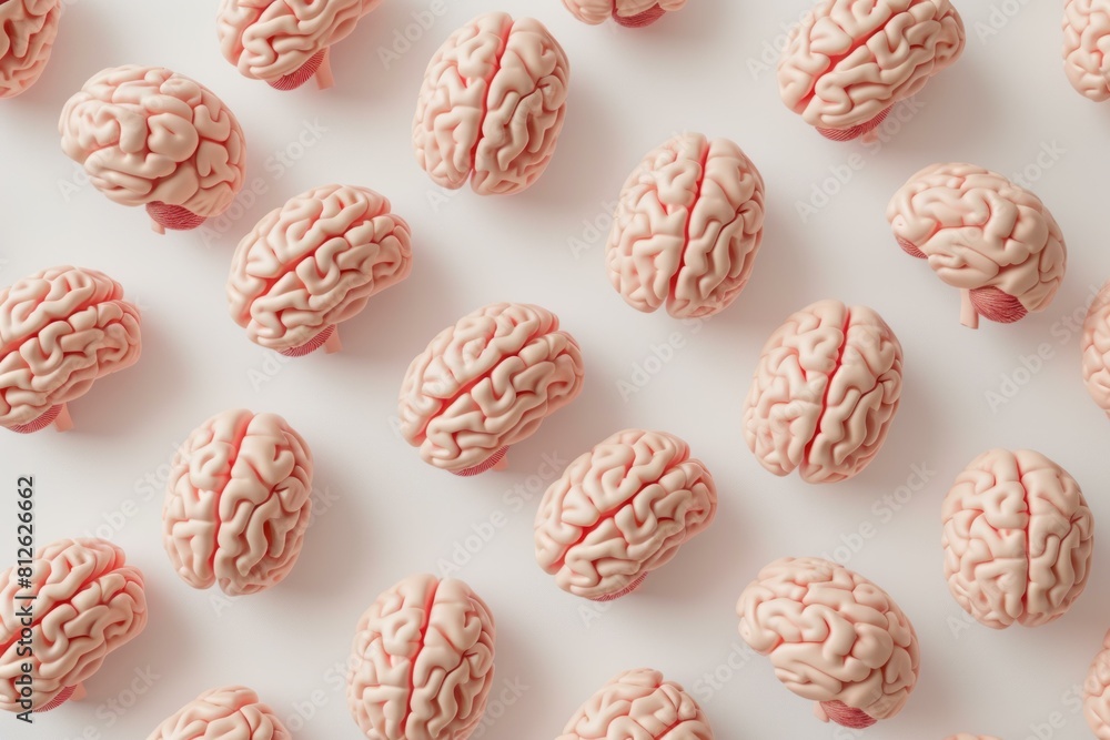 Poster top view of a repeat pattern with 3d render human brains, perfect for medical concepts