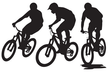 jumping bicyclist silhouettes white background