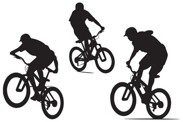 Obraz premium jumping bicyclist silhouettes white background