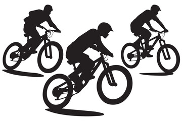 Obraz premium jumping bicyclist silhouettes white background