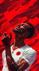 Portrait of strong afroamerican man on the red background