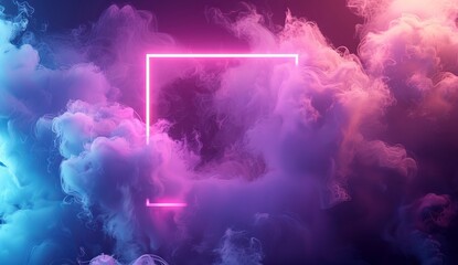 abstract cloud illuminated with neon light square on dark background