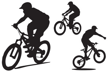 Obraz premium jumping bicyclist silhouettes white background