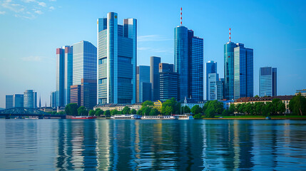 Obraz premium A city skyline with prominent bank buildings, illustrating financial centers