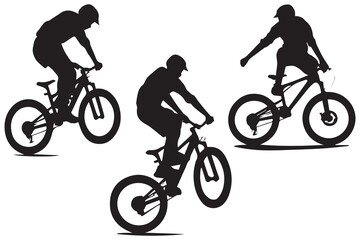 Fototapeta premium jumping bicyclist silhouettes white background