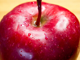 Fresh Red Apple. A red apple with water droplets, indicating freshness.