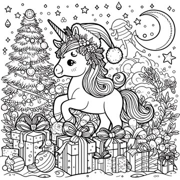 A coloring page of a unicorn image realistic photo has illustrative meaning used for printing illustrator illustrator.