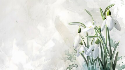 Light background with snowdrops in watercolor style
