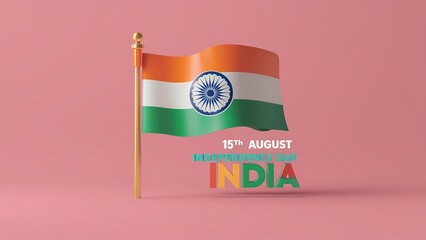 Creative illustration for Indian independence day 15th august with Indian Flag and Ashoka Wheel. Generative Ai.