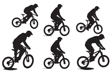 Fototapeta premium silhouette cyclists bicycle jumping riders on white background