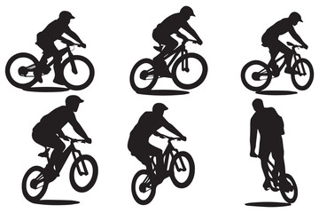 Fototapeta premium silhouette cyclists bicycle jumping riders on white background