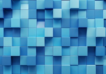A 3D rendering of blue cubes with varying depths, creating an abstract geometric pattern