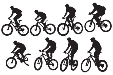 Fototapeta premium silhouette cyclists bicycle jumping riders on white background