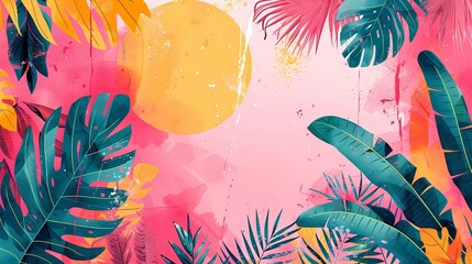 Modern Pop Art Tropical Plant and Flower Floral Borders and Frame Background Graphic Design Material 