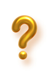 Gold question mark. Golden ask icon in balloon metal font. FAQ symbol. Doubt information notice. 3d realistic vector illustration
