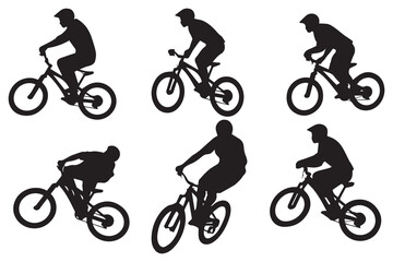Fototapeta premium silhouette cyclists bicycle jumping riders on white background