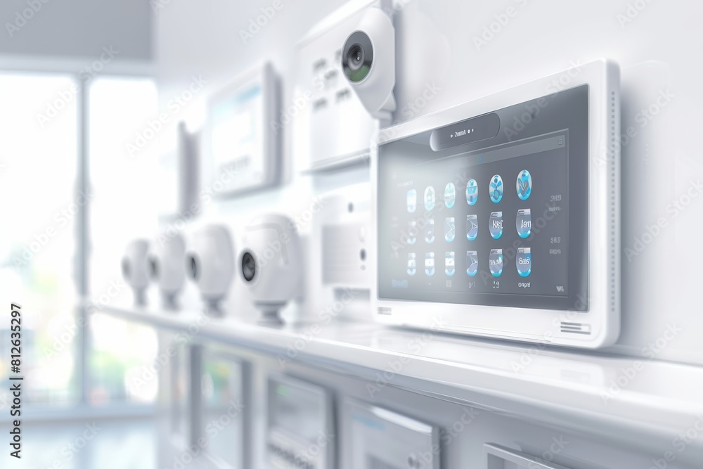 Poster smart homes integrate ai security in cameras to monitor seniors, networking sensors and applying pro