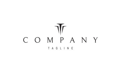 A vector logo with an abstract image of three wedges in the form of a Greek column and the letter T.