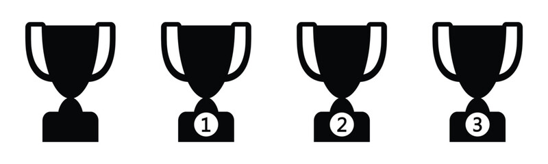 Trophy icon set. trophy cup symbol with first, second and third place. award sign for app, website, ui or design element. vector illustration on transparent background.