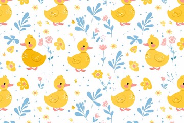 Children's drawing with little ducklings. This gentle and playful composition contains funny drawings of little ducklings, which create a unique and cute children's element for educational games, room