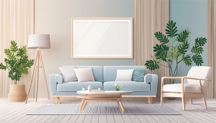 modern Mockup frame in Scandi living room interior, 3d render