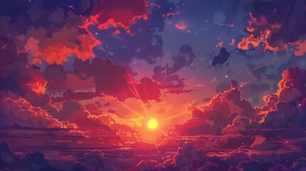 Obraz premium Vivid, ultra-detailed sunset amidst clouds.