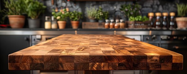 Robust Butcher Block Table for Gourmet Product Display in Shop or Cafe